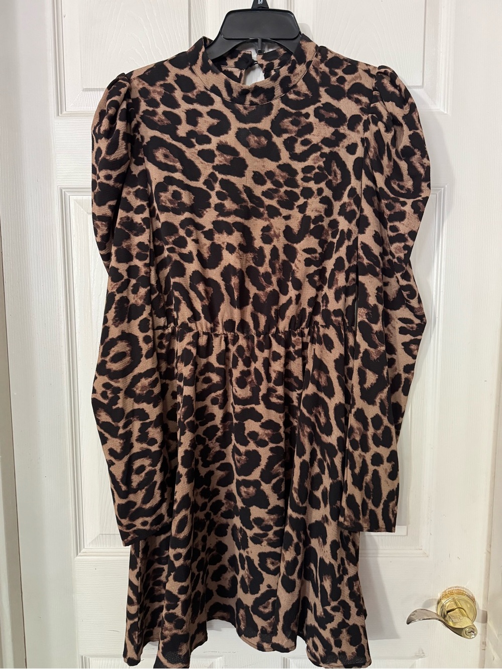Leopard Print Long Sleeve Dress - Brown/Black